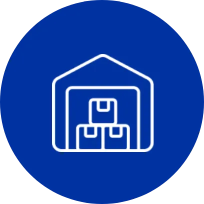 An icon representing a warehouse with three boxes.